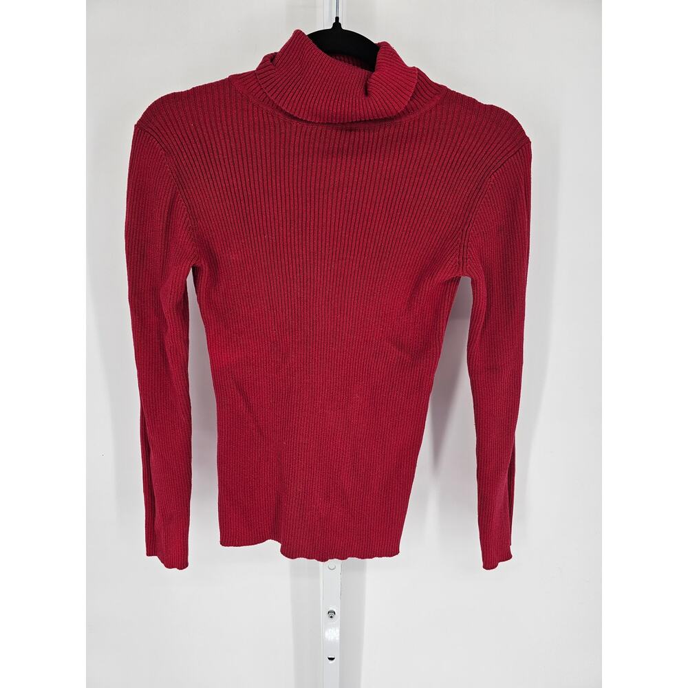 Vtg Y2k Faded Glory Women's Red Rib Knit Long Sleeve Turtle Neck Sweater Size S